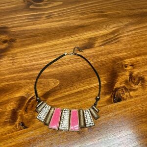 Pink and Gold Statement Necklace with Fringe Design